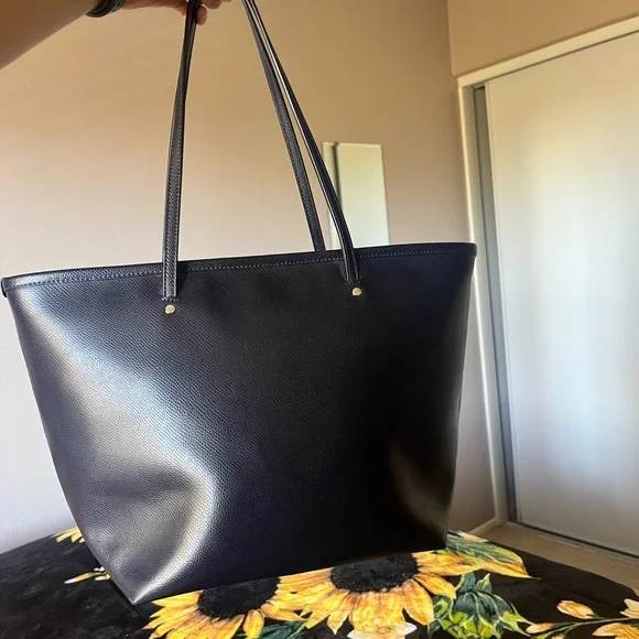 Coach Black/Blue with Gold Hardware Zip Top Tote Bag in Pebbled Leather - Picture 2 of 8